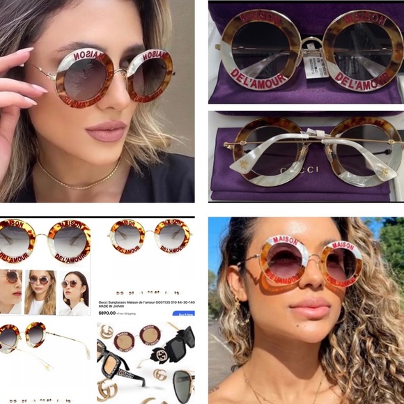 GUCCI UNSEX “ HOUSE OF LOVE HAVANA & PEARL LINE DETAILING ROUND SUNGLASSES